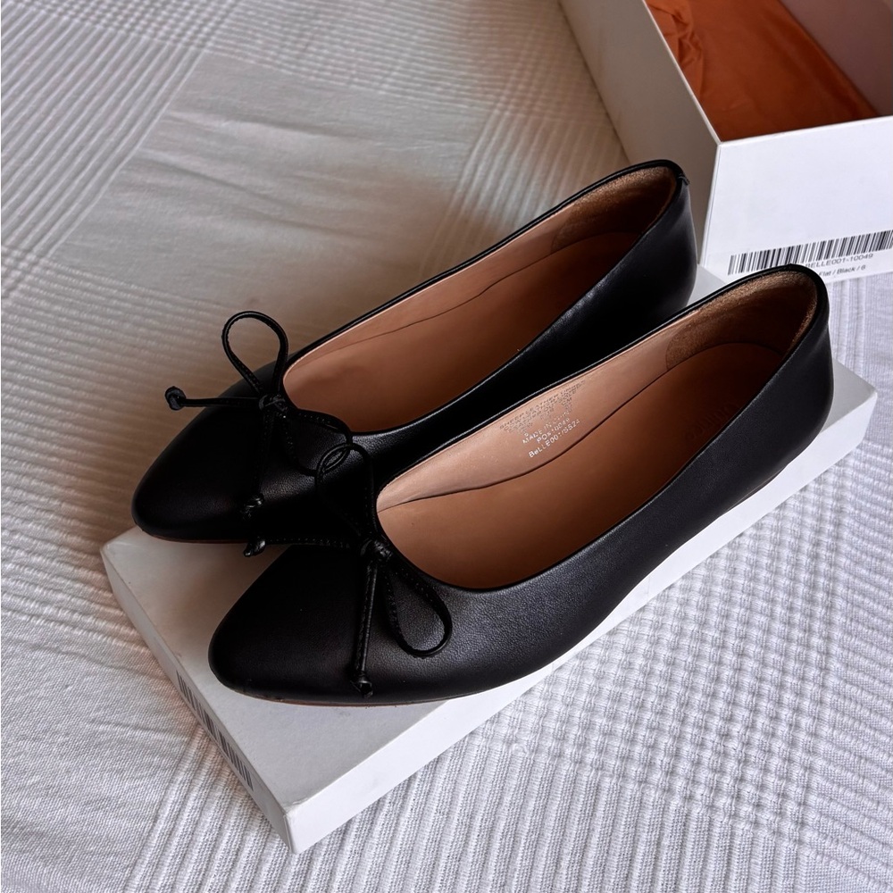 Quince Black Pointed Toe Bow Ballet Flats